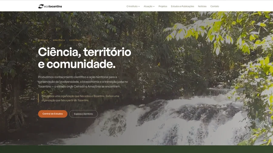 Página inicial do site institucional do Ecotocantins, criado pelo Porakê Studio